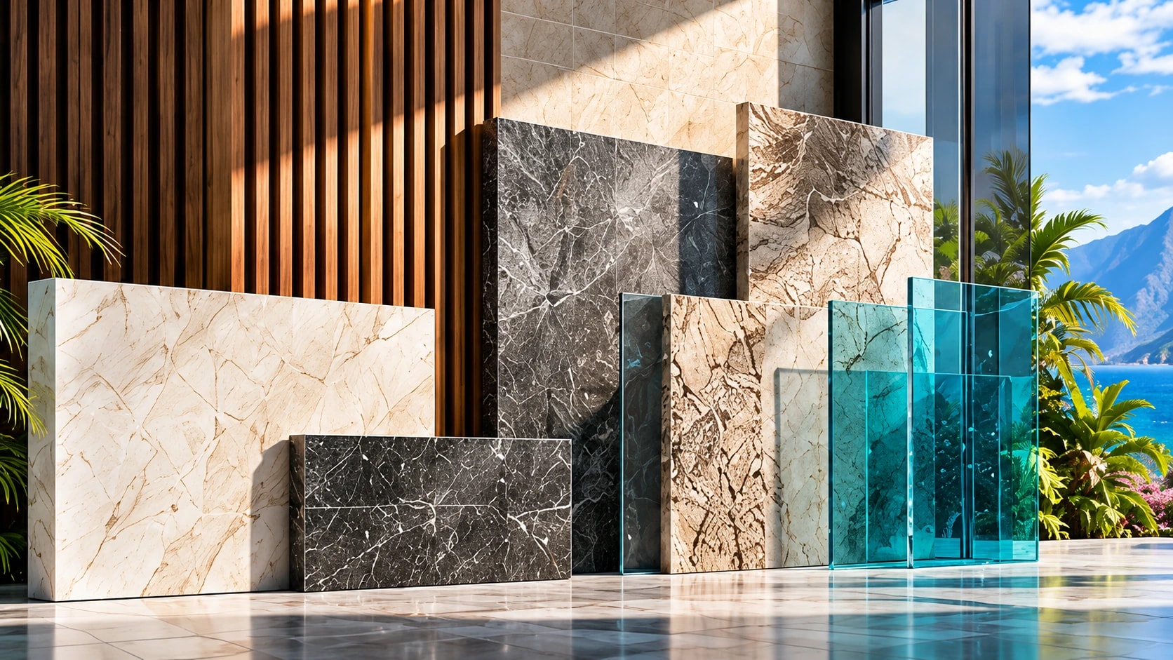 Une sélection d’inspiration de pierres, de bois et de matériaux décoratifs